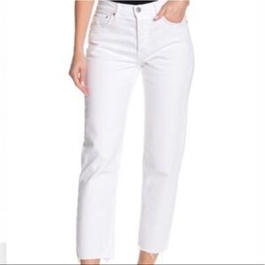 NWT GRLFRND Helena Straight Leg Raw Hem White Jean